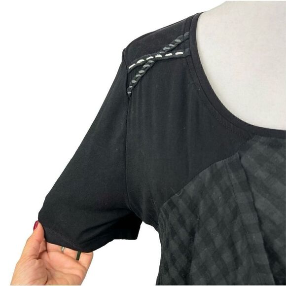 Domin Women's Black Gray Plaid Wrap Tunic Shirt Dress Size T4 (Medium-Large) - Picture 4 of 12